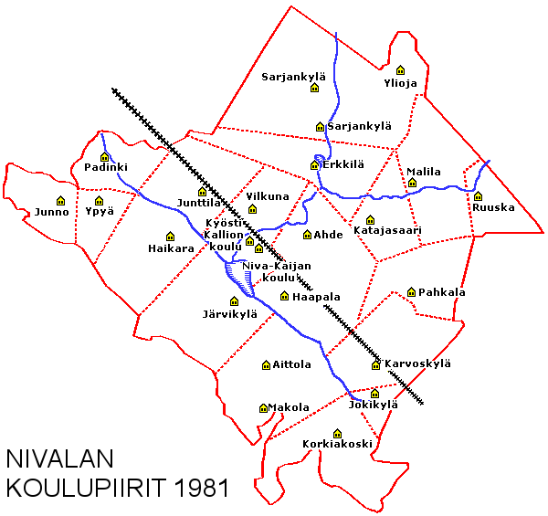[Kartta: Nivalan koulupiirit vuonna 1981]